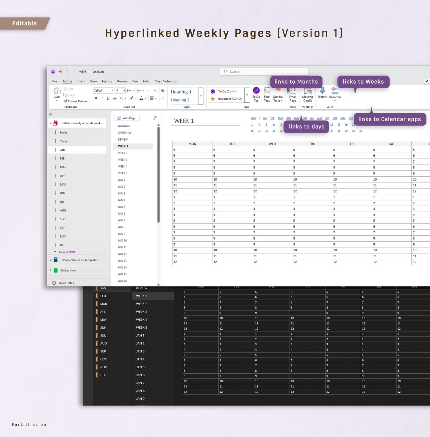UNDATED Ultimate OneNote Planner  | Light & Dark Mode | Editable Edition