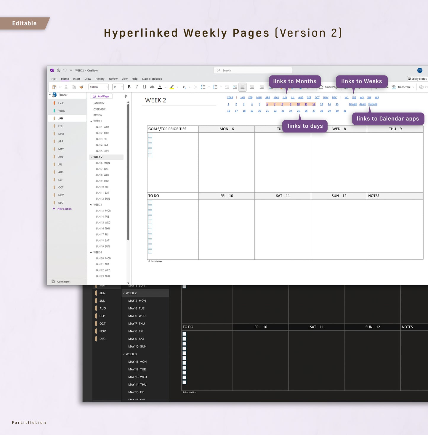 Ultimate OneNote Planner  | Light & Dark Mode | Editable Edition | 2026 + Free 2025