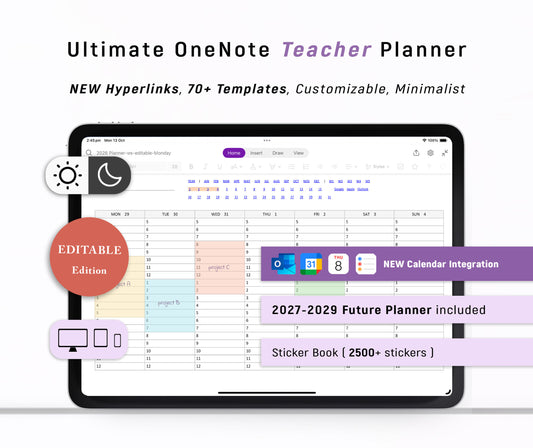 Ultimate OneNote Teacher Planner 2026-2027 | Light & Dark | Editable