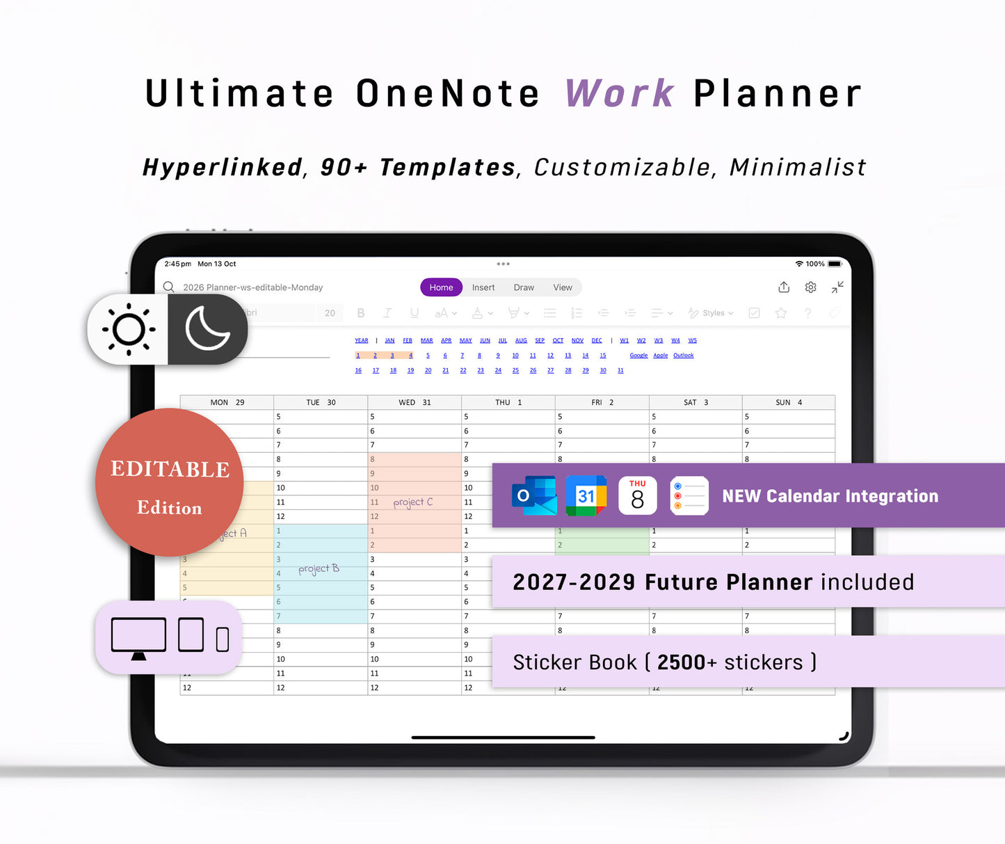 Ultimate OneNote Planner  | Light & Dark | Editable (2027–2029 Future Planner Included)