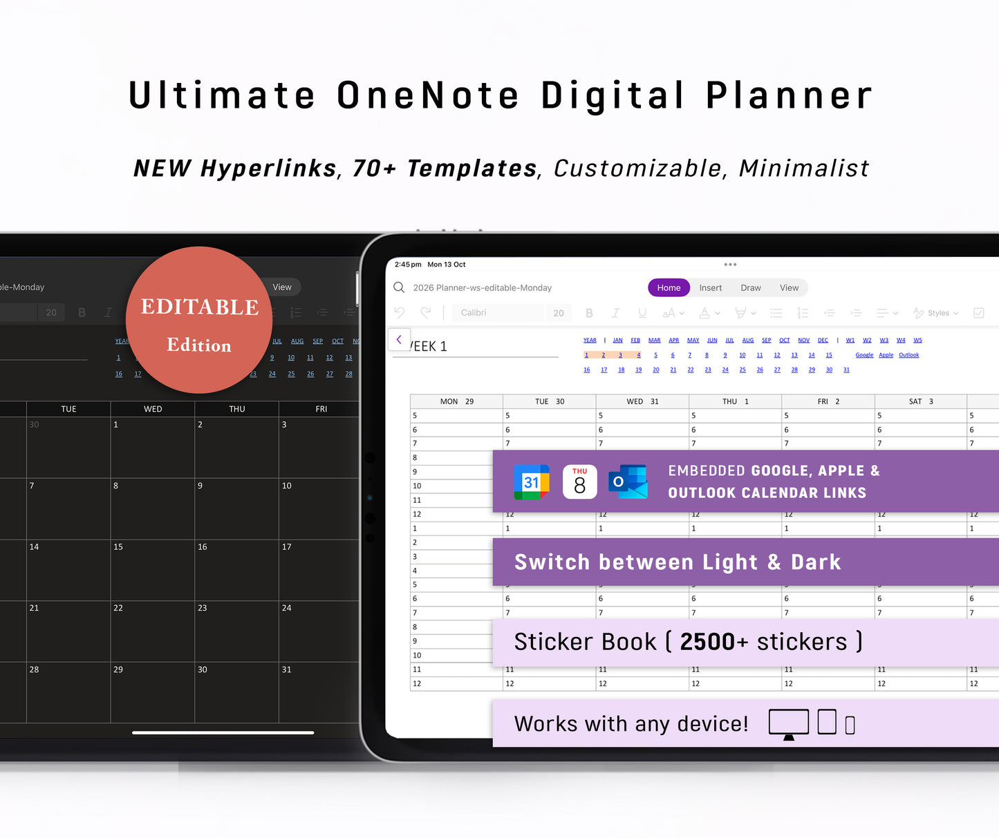 2026 Ultimate OneNote Planner  | Light & Dark Mode | Editable Edition