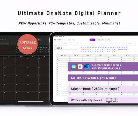 2026 Ultimate OneNote Planner  | Light & Dark Mode | Editable Edition