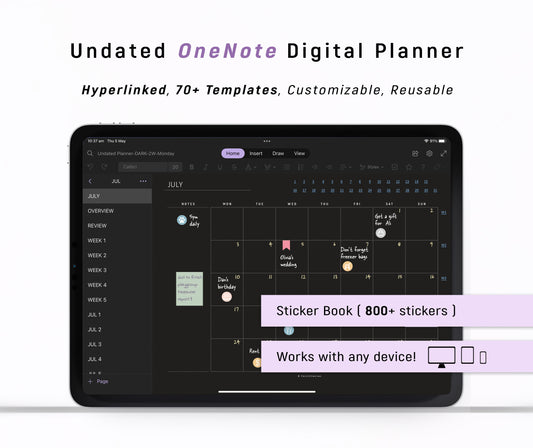 UNDATED Ultimate OneNote Digital Planner - Dark Mode