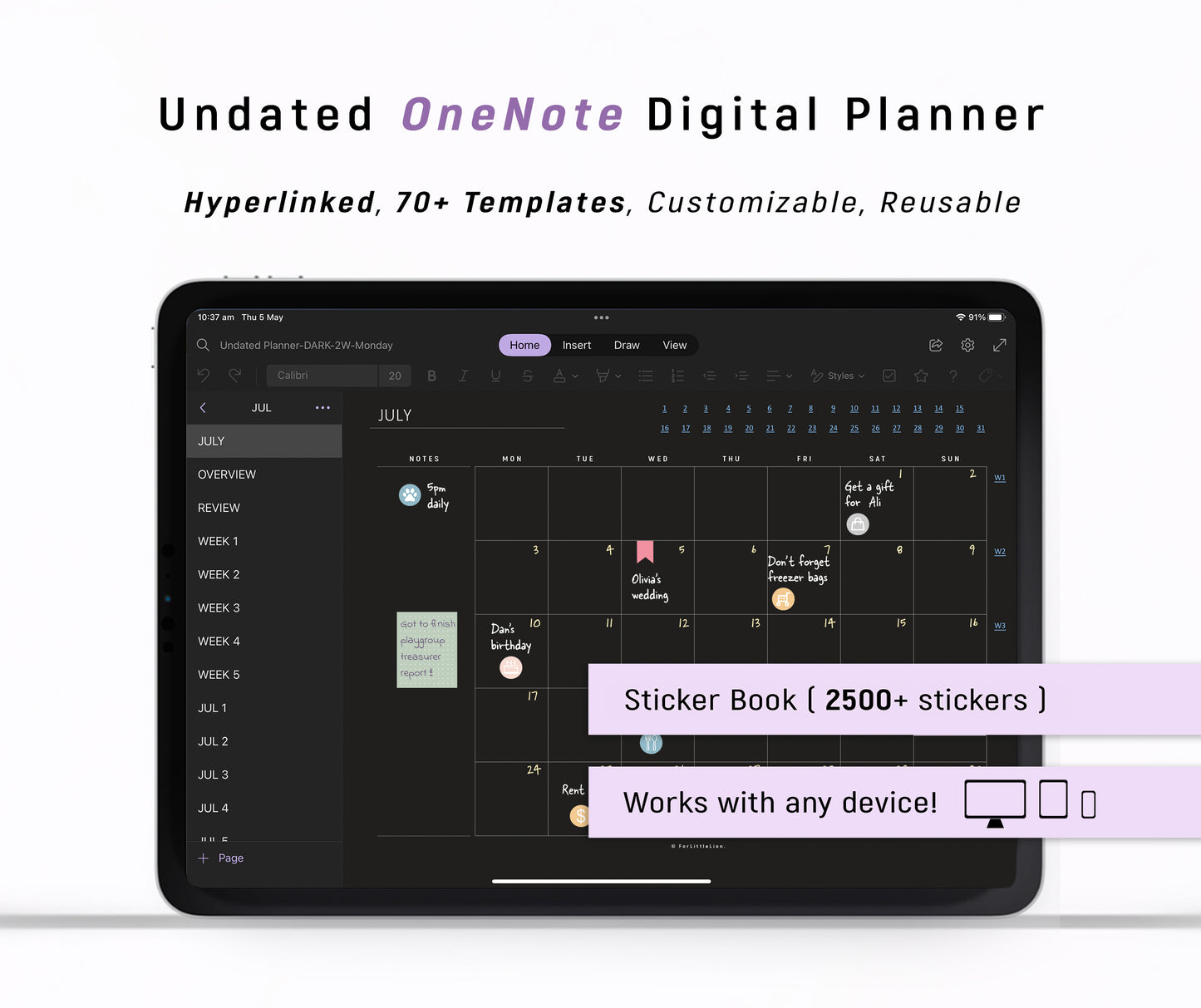 UNDATED Ultimate OneNote Digital Planner - Dark Mode