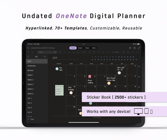 UNDATED Ultimate OneNote Digital Planner - Dark Mode