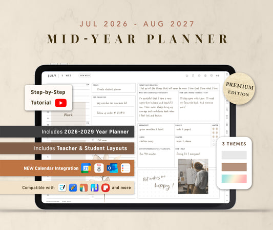 All-in-one Mid-Year Digital Planner JUL 2026- AUG 2027