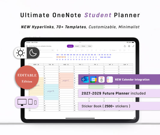 Ultimate OneNote Student Planner 2026-2027 | Light & Dark | Editable