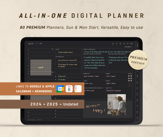 All-in-one Digital Planner Dark Mode | 2024 2025 + Undated