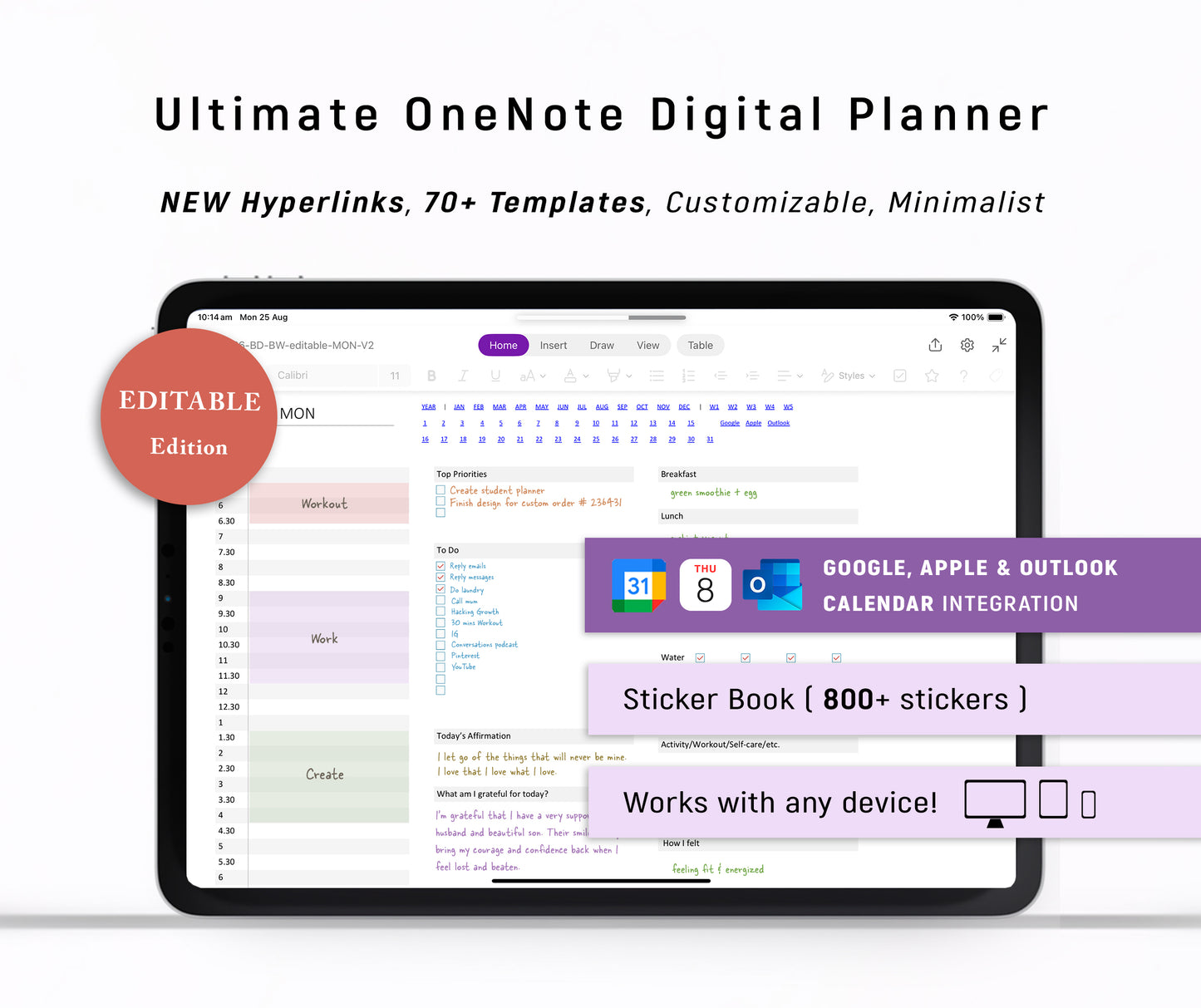 Ultimate OneNote Planner for Professionals 2026 + Free 2025 | Editable Edition