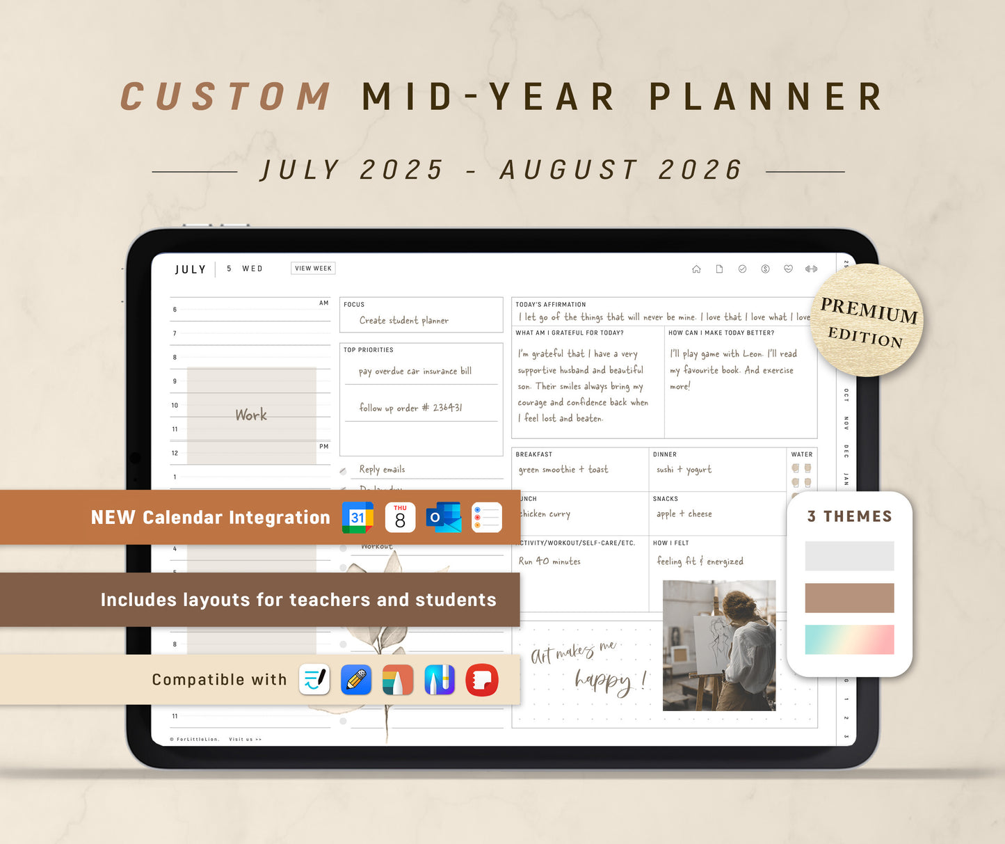 All-in-one Mid-Year Digital Planner JUL 2025- AUG 2026