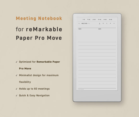 Meeting Notebook for reMarkable Paper Pro Move