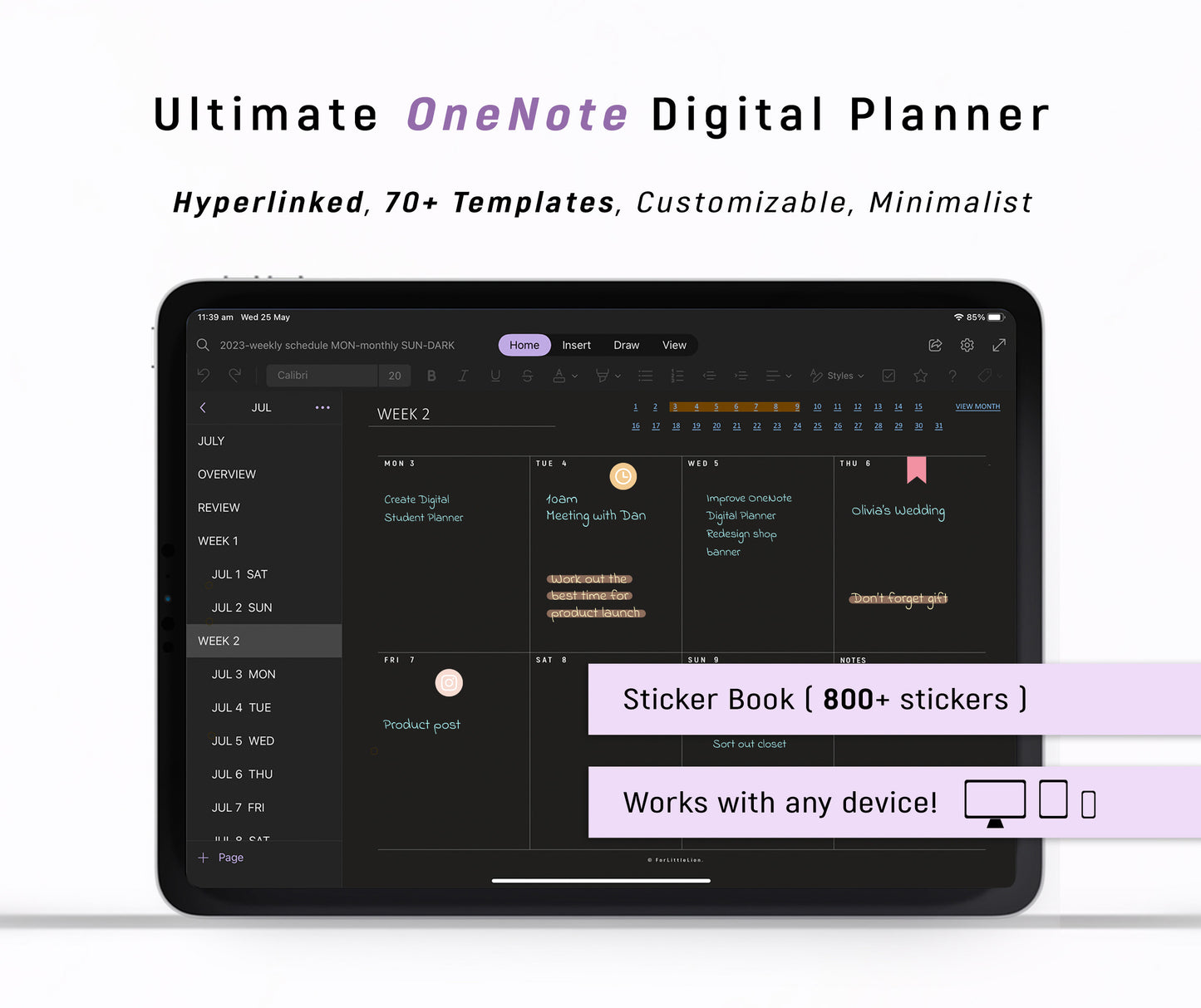 2024 Ultimate OneNote Digital Planner - Dark Mode