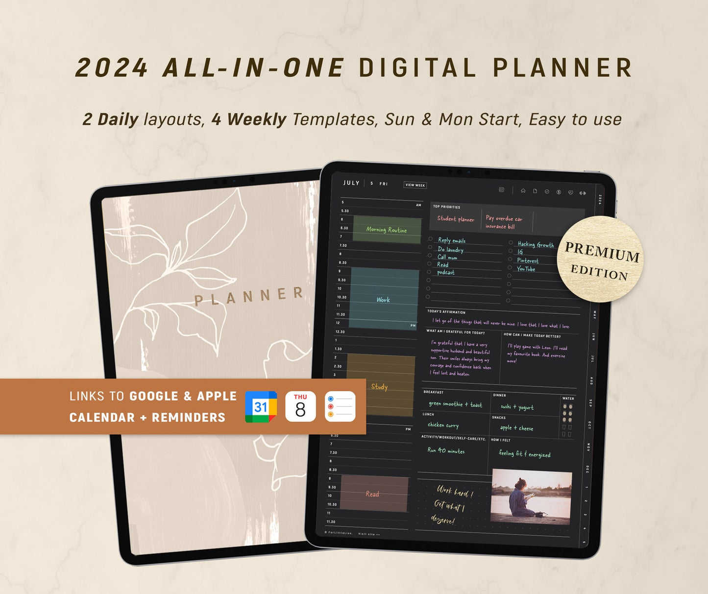 All-in-One Digital Planner 2024 - Portrait Dark Mode