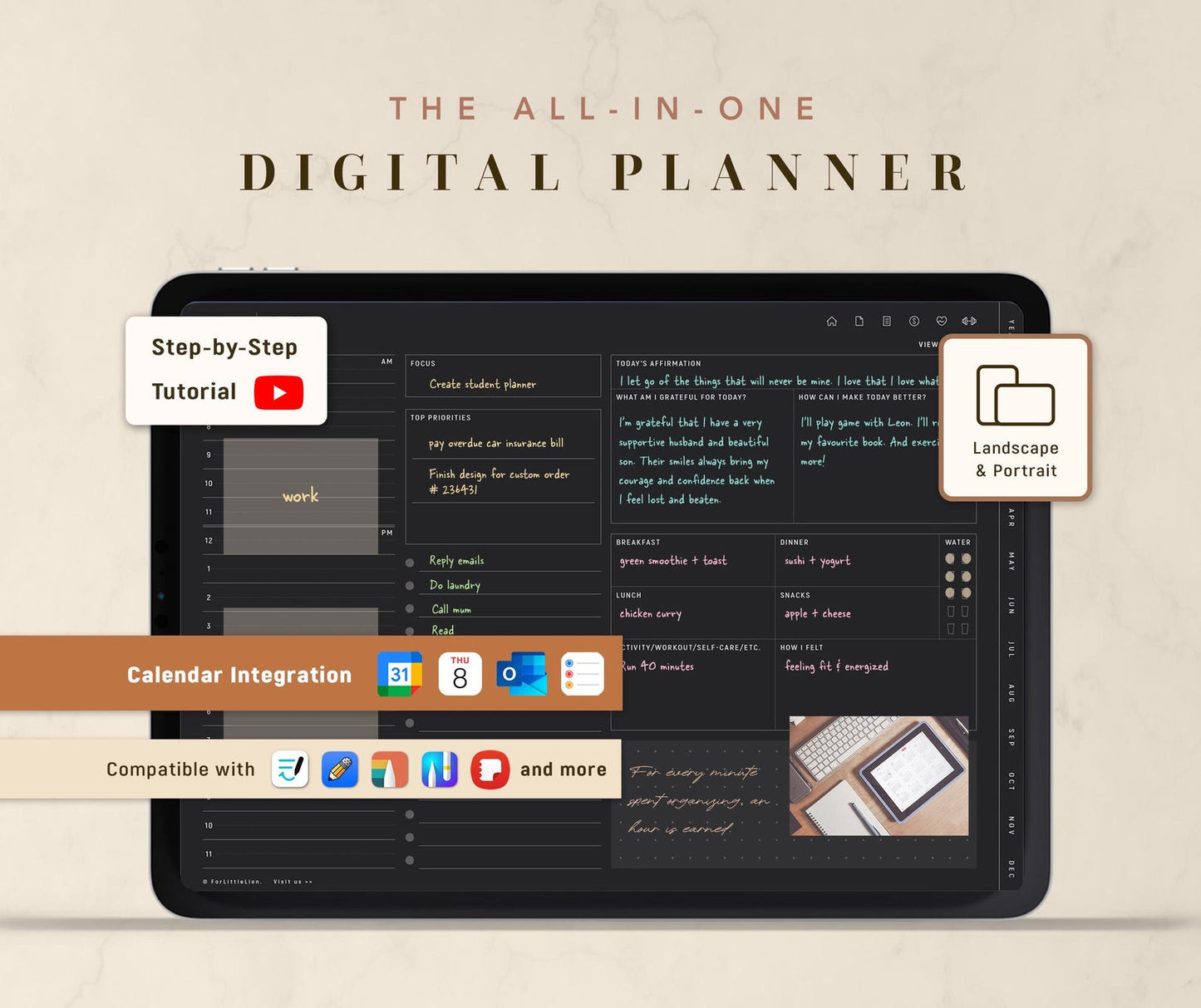 All-in-one Digital Planner | Dark Mode | 2026 2027 + Undated