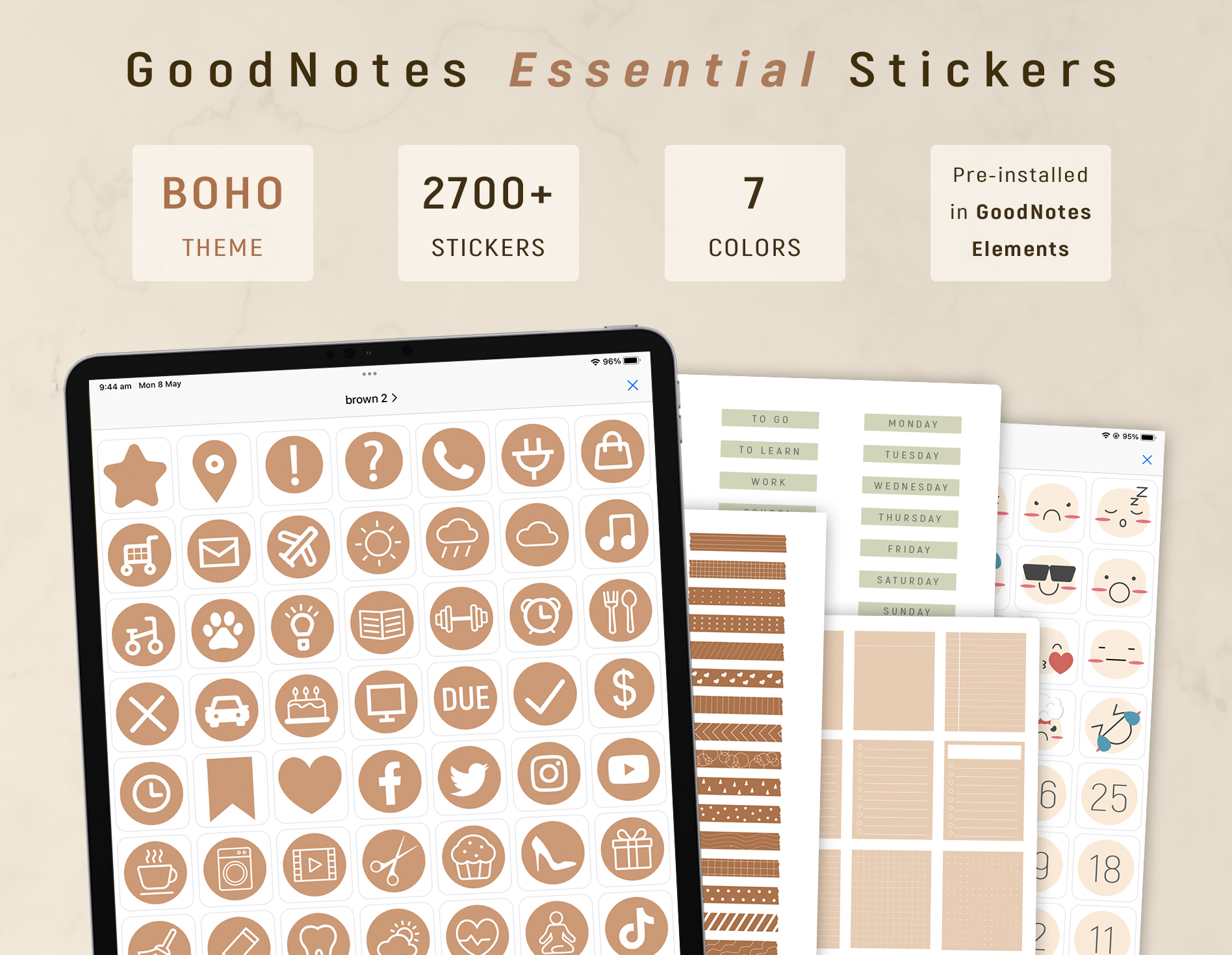 GoodNotes Essential Stickers – BOHO style – ForLittleLion