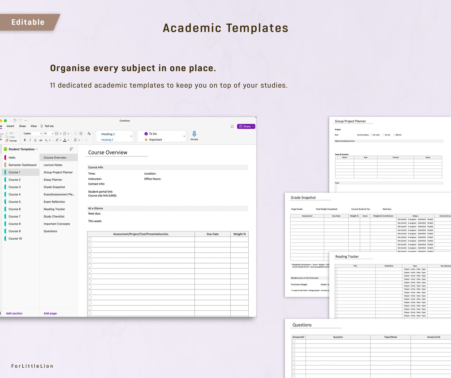Ultimate OneNote Student Planner 2026-2027 | Light & Dark | Editable