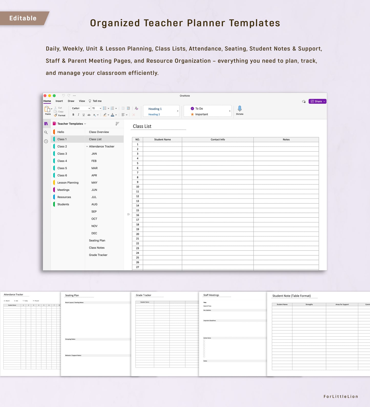 Ultimate OneNote Teacher Planner 2026-2027 | Light & Dark | Editable