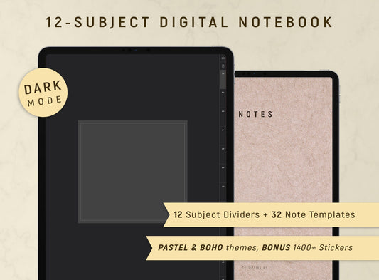 12-Subject Digital Notebook - Portrait Dark Mode