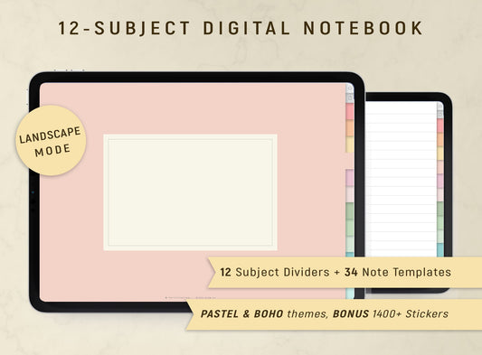 12-Subject Digital Notebook - Landscape Mode