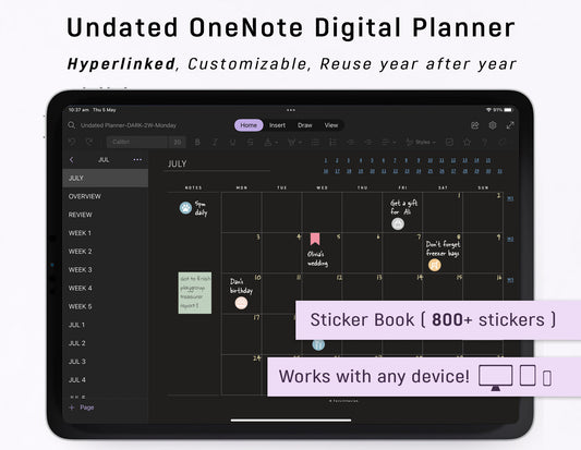 UNDATED OneNote Digital Planner - Dark Mode